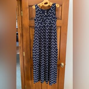 Maxi Sundress, size M, navy blue with off-white chevron pattern